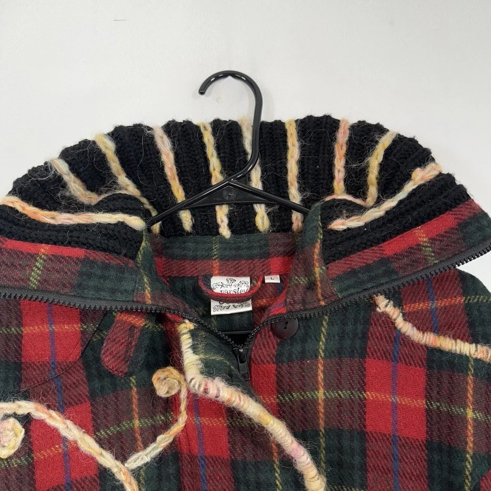 Parsley & Sage Wool Plaid Embroidered‎ Hooded Jacket Boho Large - Picture 6 of 10